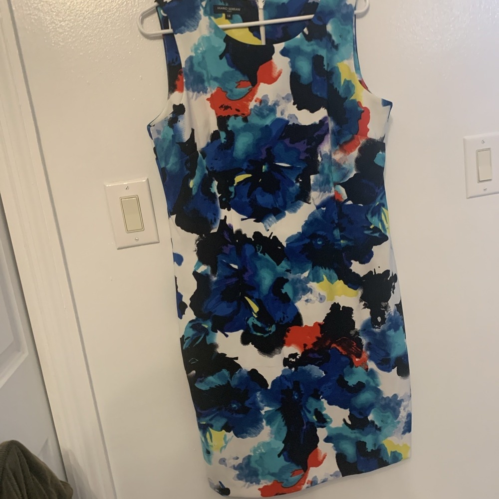 Mario Serrani Womens Blue Black White Tie Dye Print Sleeveless Shift Dress Sz.14